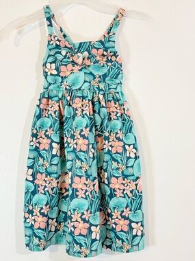 Tommy Bahama Girls Floral Tropical Dress Bow Front Teal Pink Size 5